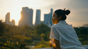 A nurse looking at the sunrise.
