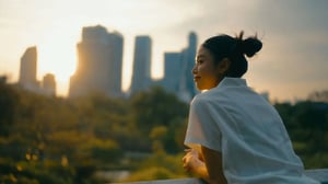 A nurse looking at the sunrise.